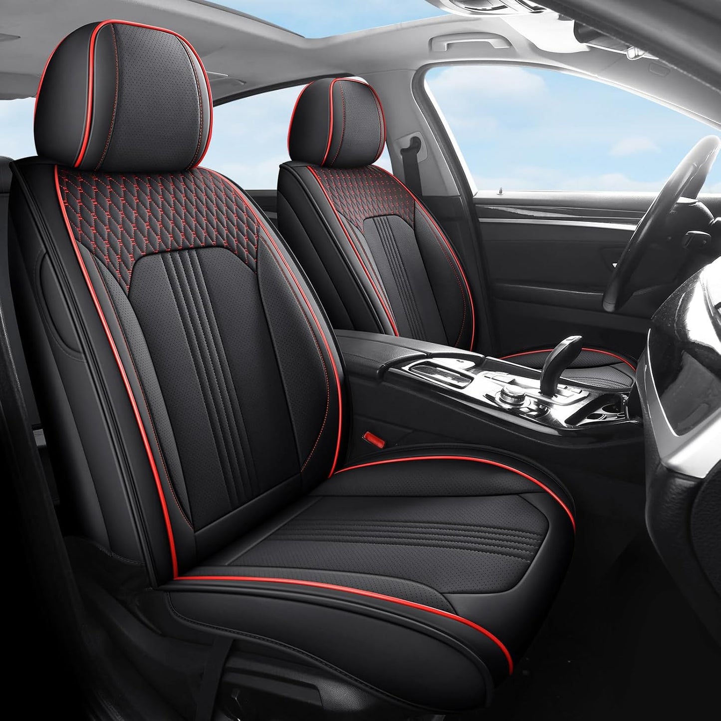 Leather Car Seat Covers for Front Seats - Black and Red Design