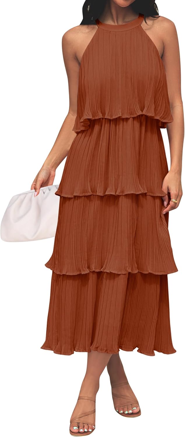 ZESICA Women's Summer Sleeveless Halter Neck Midi Dress Review