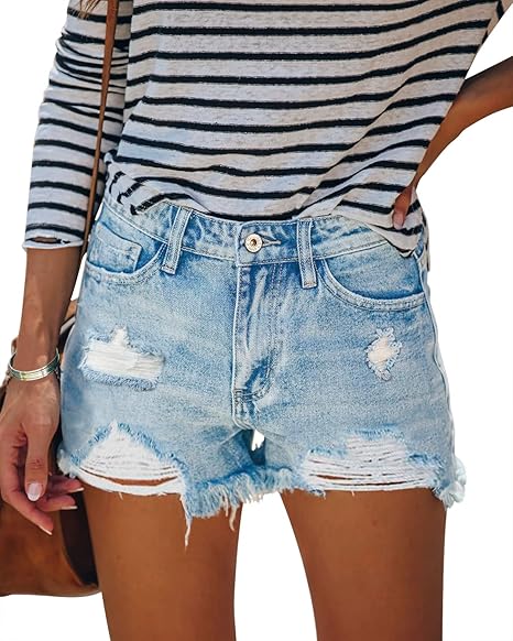 HOCAIES Women's Juniors Jean Shorts with Frayed Raw Hem Design