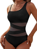 One Shoulder Slimming Mesh One Piece Swimsuit - Flattering Fit