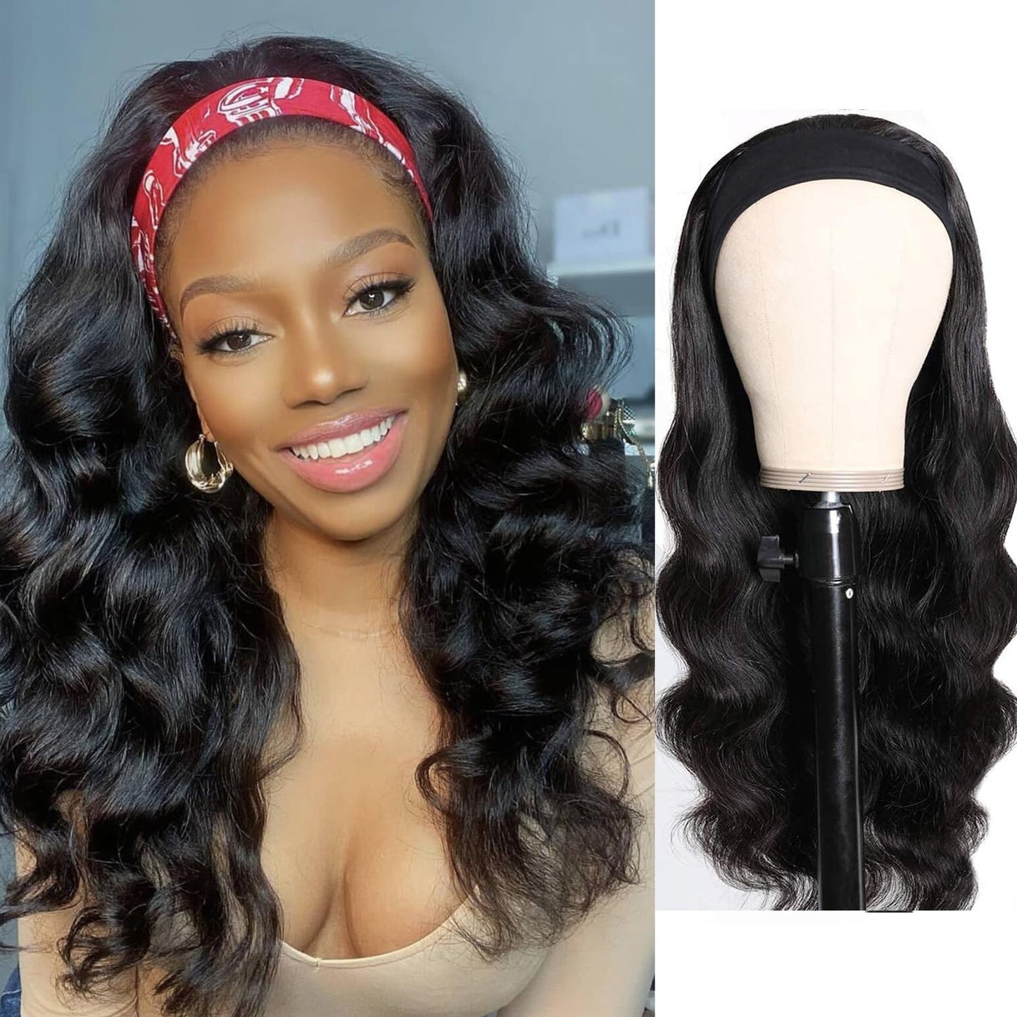 Headband Wig Human Hair Body Wave for Black Women - 16in Style