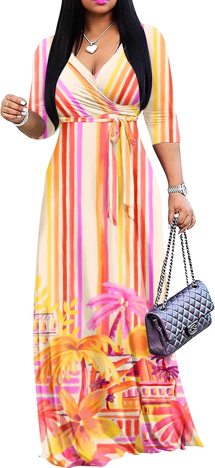 Plus Size Maxi Dress for Women Casual Summer Sundress V-Neck