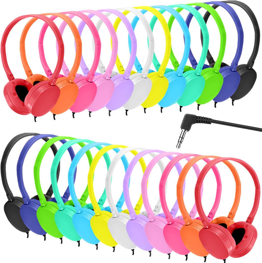 24 Pack Bulk Headphones for Classroom Use - Multi Colored Set