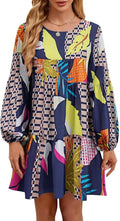 Falll Dresses for Women Crew Neck Long Lantern Sleeve - Loose Flowy