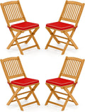 Tangkula Folding Outdoor Dining Chairs (4 Pack) - Cushioned Acacia