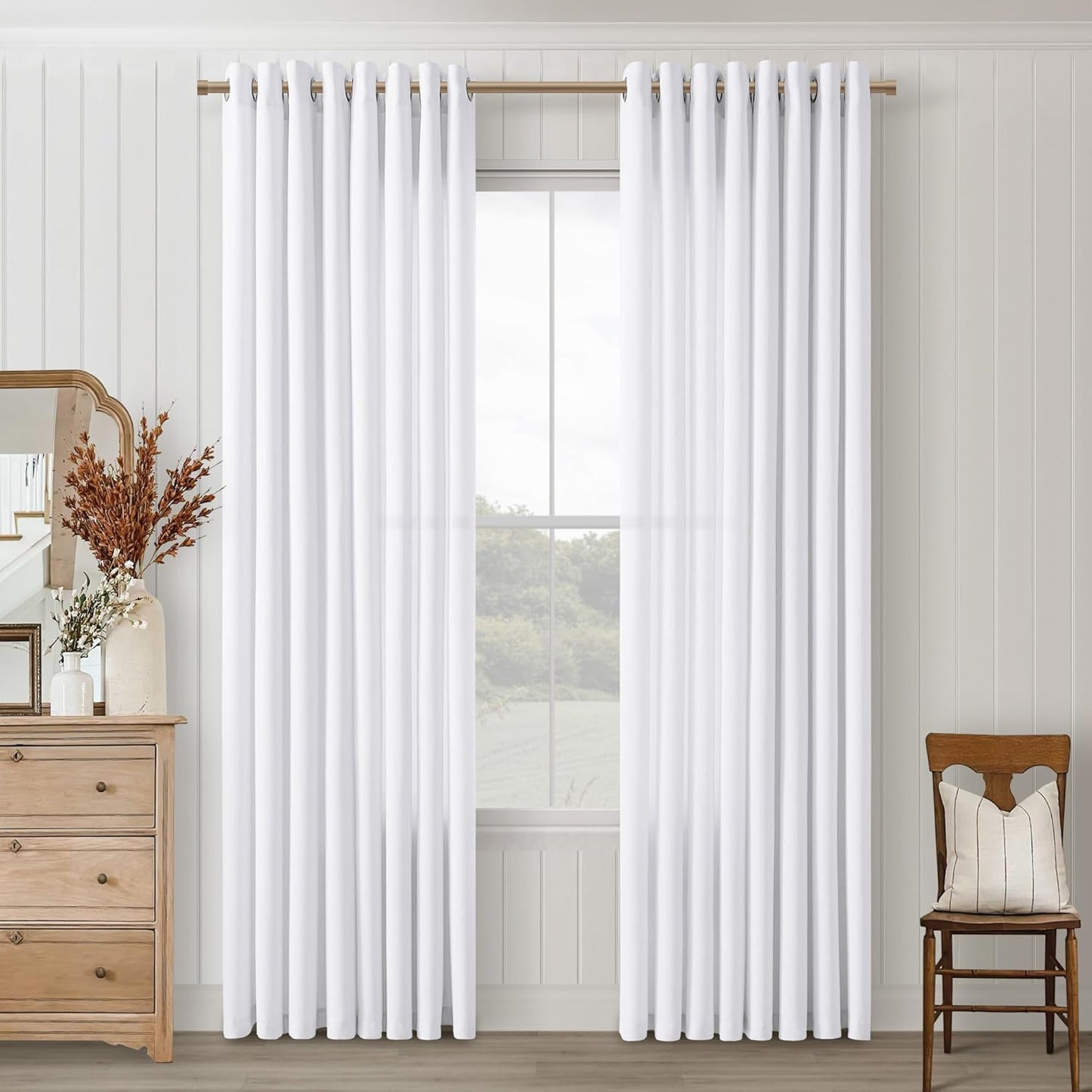 80 Inches Long White Linen Curtains by DUKIYO for Living Room