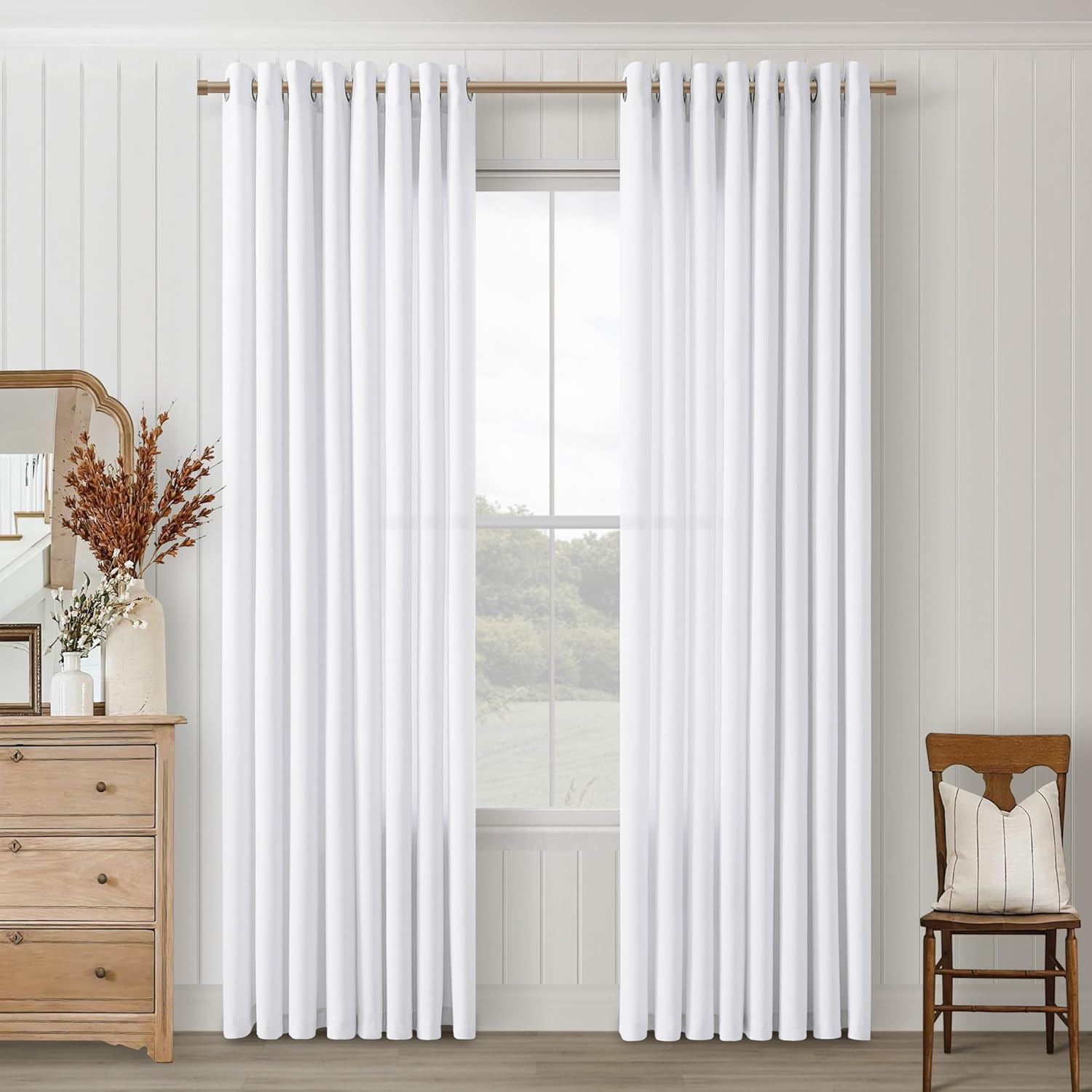 80 Inches Long White Linen Curtains by DUKIYO for Living Room