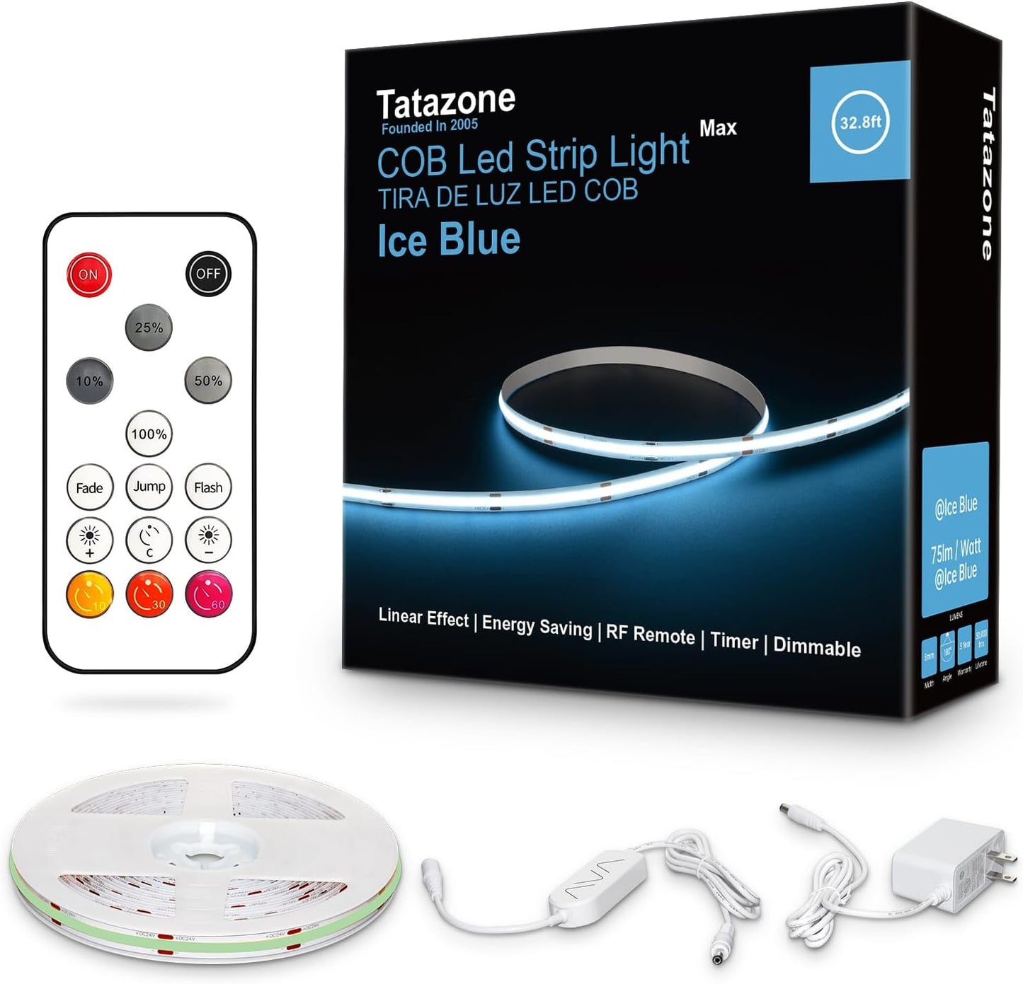 32.8ft Ice Blue COB Led Strip Lights for Indoor Use and More