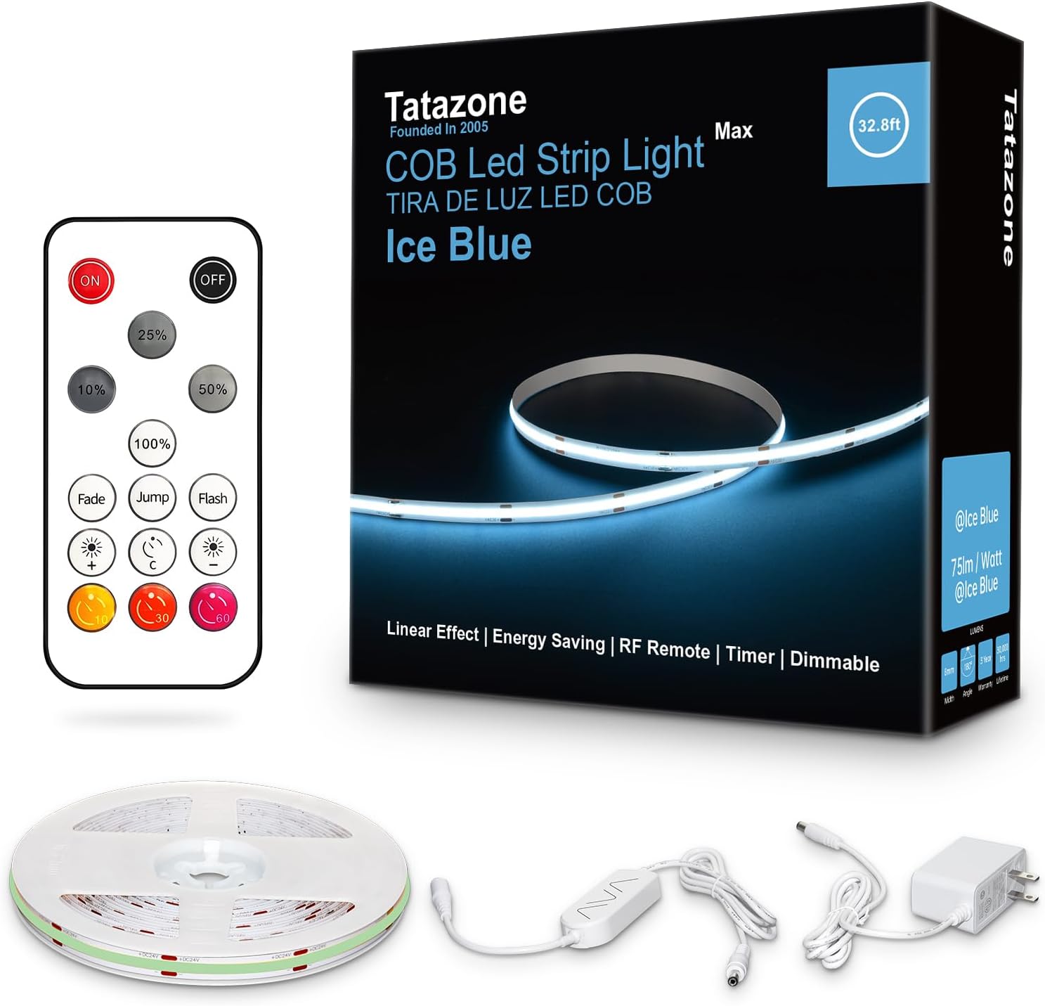 32.8ft Ice Blue COB Led Strip Lights for Indoor Use and More
