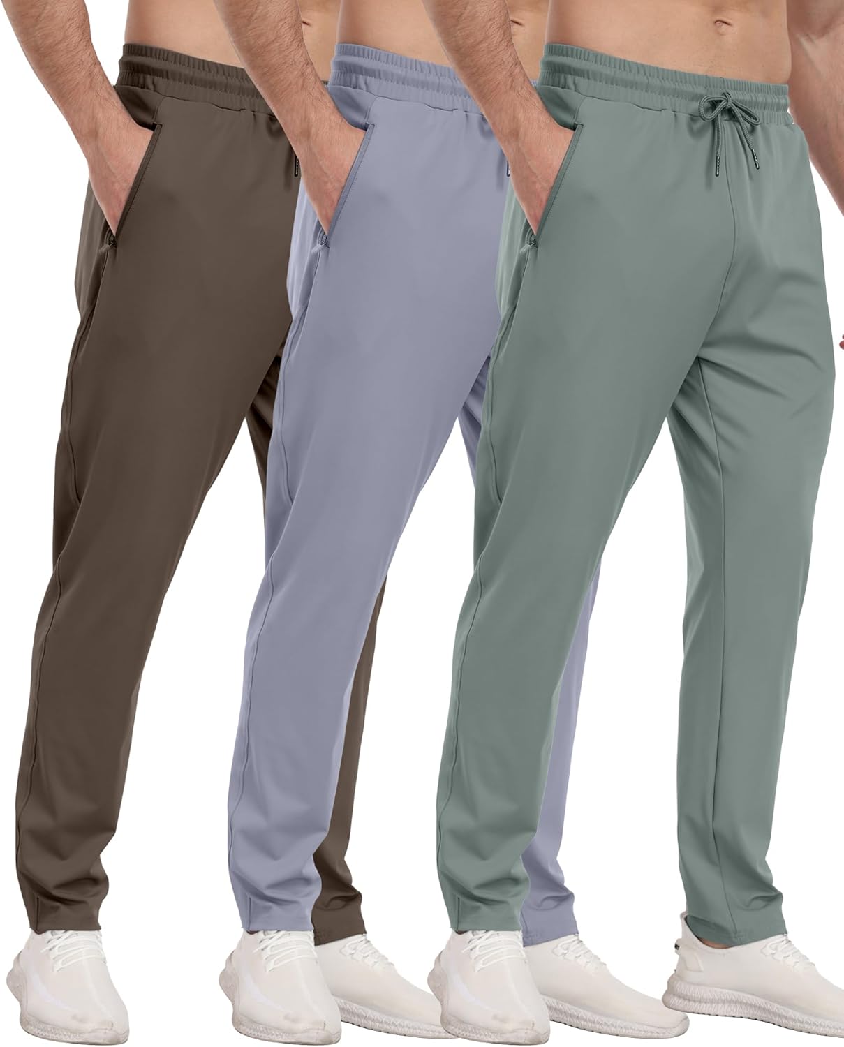 3 Pack Mens Athletic Sweatpants with Zipper Pockets for Gym
