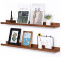Light Walnut Wood Floating Shelves 36 in Photo Ledge Set of 2 - Space