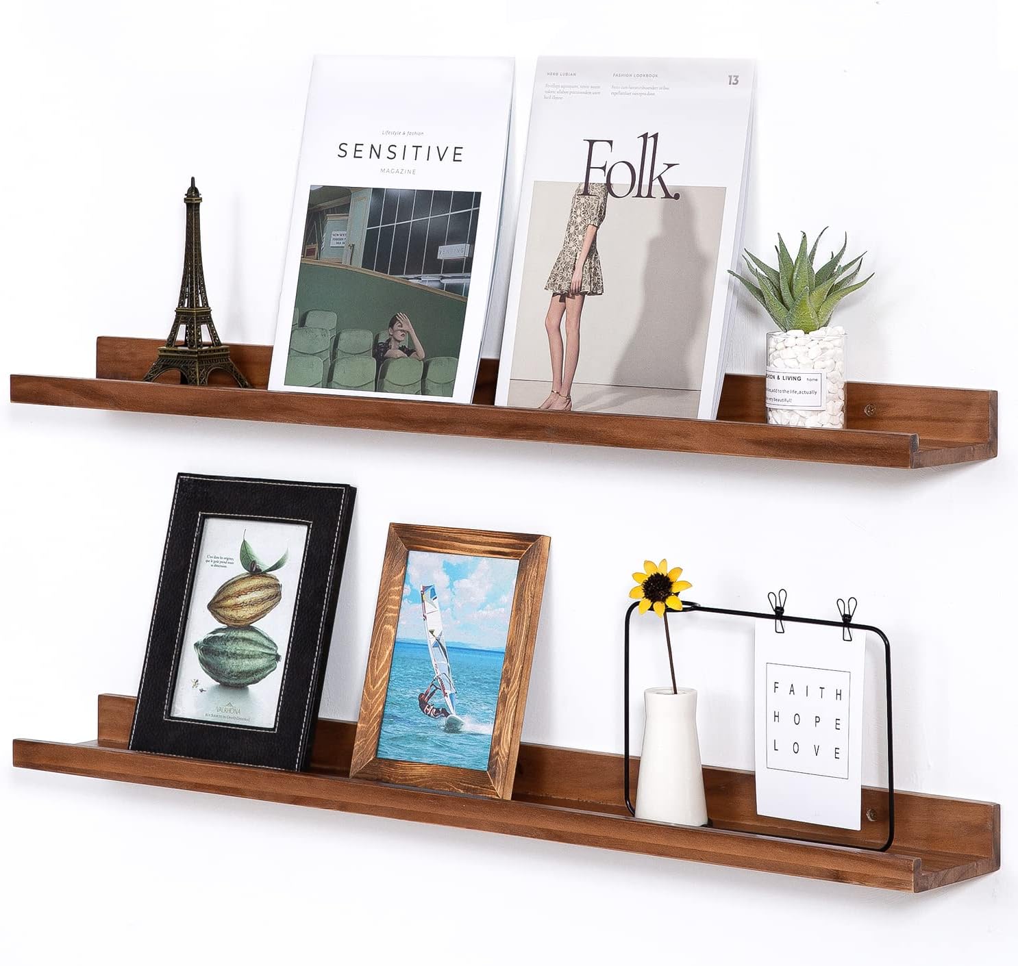 Light Walnut Color Wood Wall Floating Shelves for Home Decor