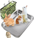 Rabbit Hay Feeder with Stainless Steel Litter Box for Small Pets