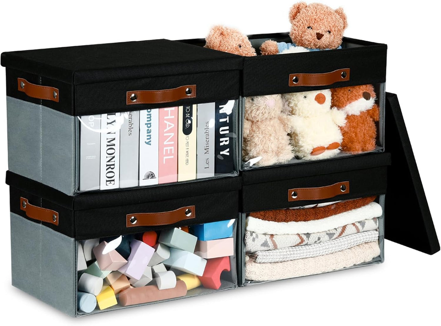 Bidtakay Storage Bins with Lid for Closet Organization 4-Pack