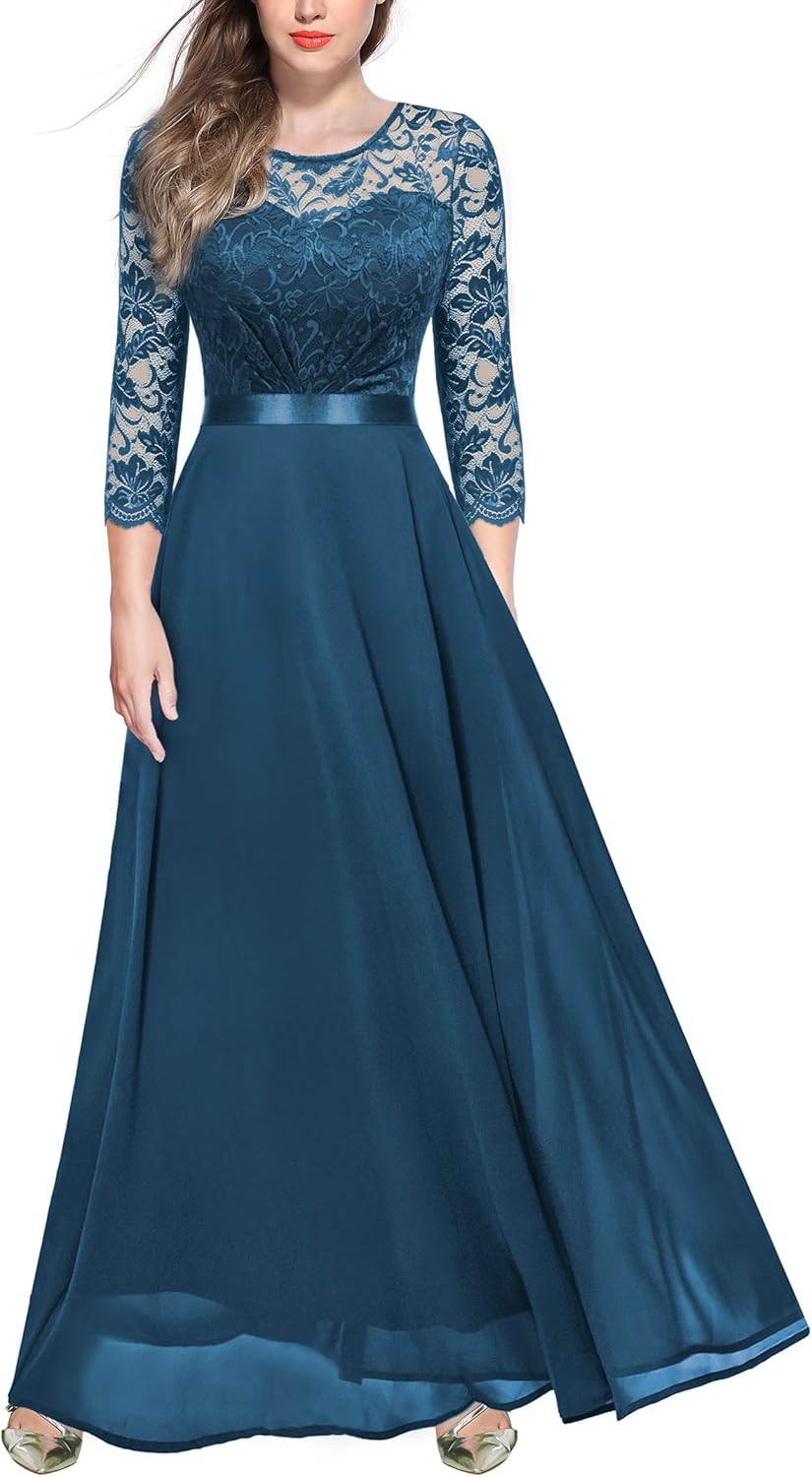 Miusol Women's Elegant Floral Lace 3/4 Sleeve Maxi Dress Review