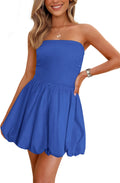 Women's Bubble Mini Short Dress Strapless Smocked Sundress - Summer