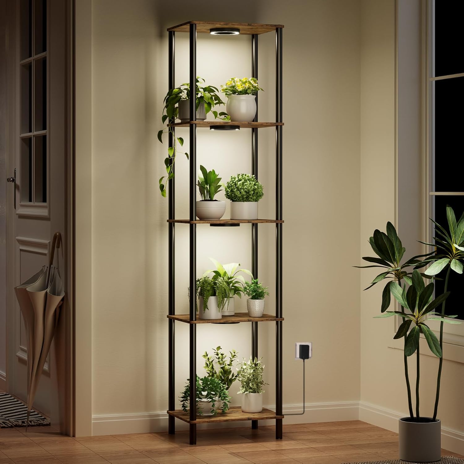 66in Tall Indoor Plant Stand with Grow Light for Home Decor