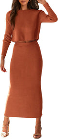 Women's Rib Knit 2 Piece Sweater Set - Cozy Fall Bodycon Skirt