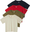 Women's Cotton Crop Tops 4 Pack - Comfortable Casual Crew Neck Shoes
