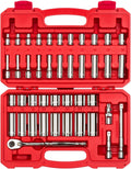 TEKTON 3/8 in Drive 6-Point Socket and Ratchet Set - Durable 42-Piece