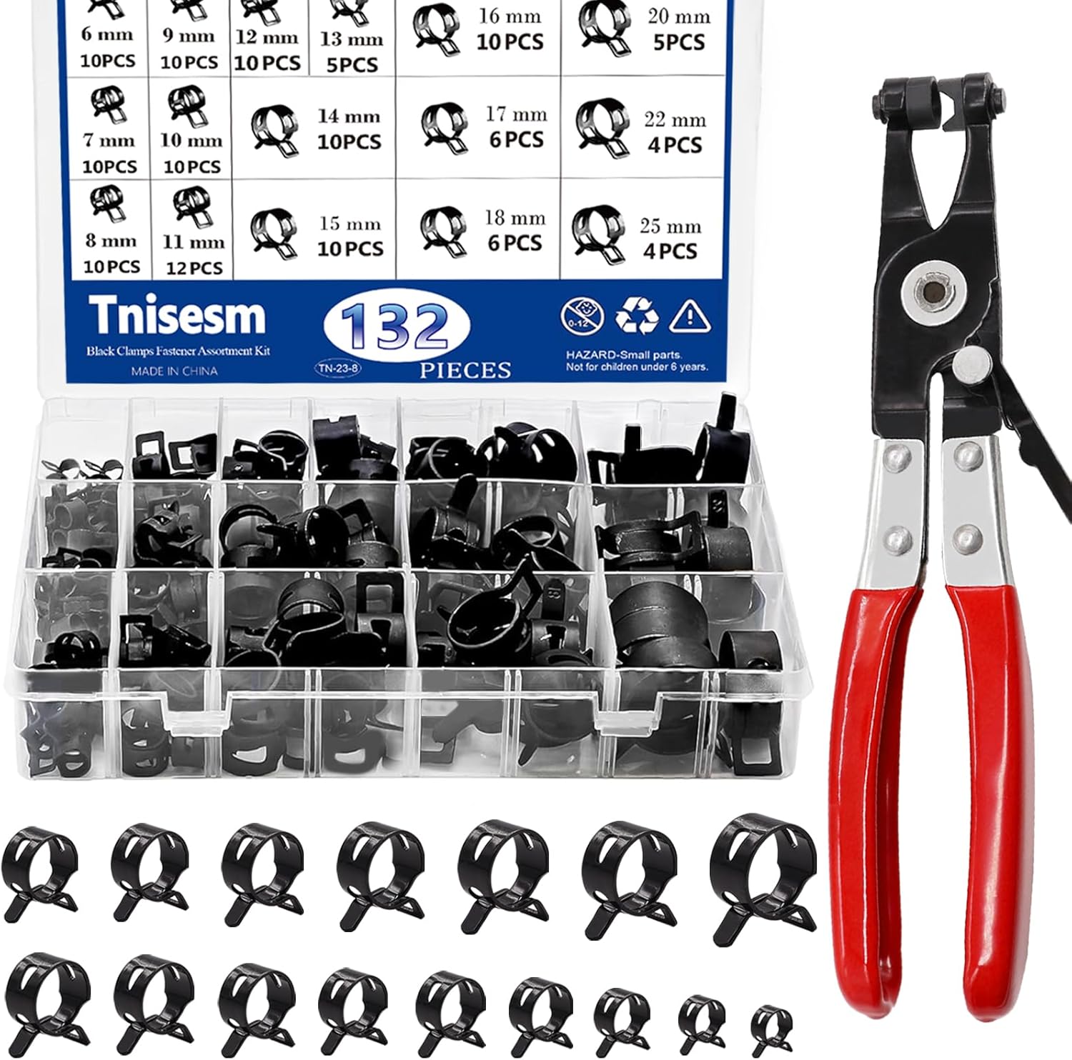 132Pcs Spring Hose Clamps Set with Pliers for Various Applications