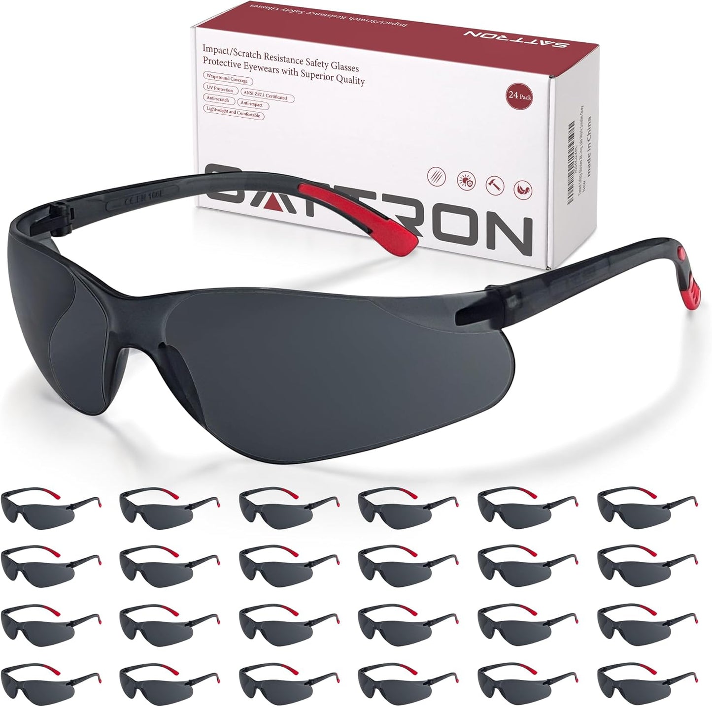 Tinted Safety Glasses 24 Pack for UV Protection and Impact Resistance