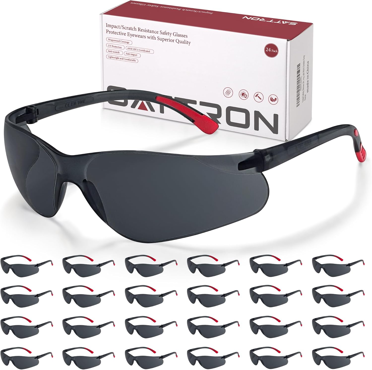 Tinted Safety Glasses 24 Pack for UV Protection and Impact Resistance