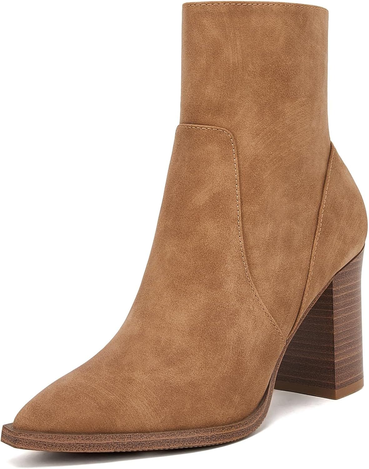 LAICIGO Women's Pointed Toe Ankle Boots with Chunky Heel