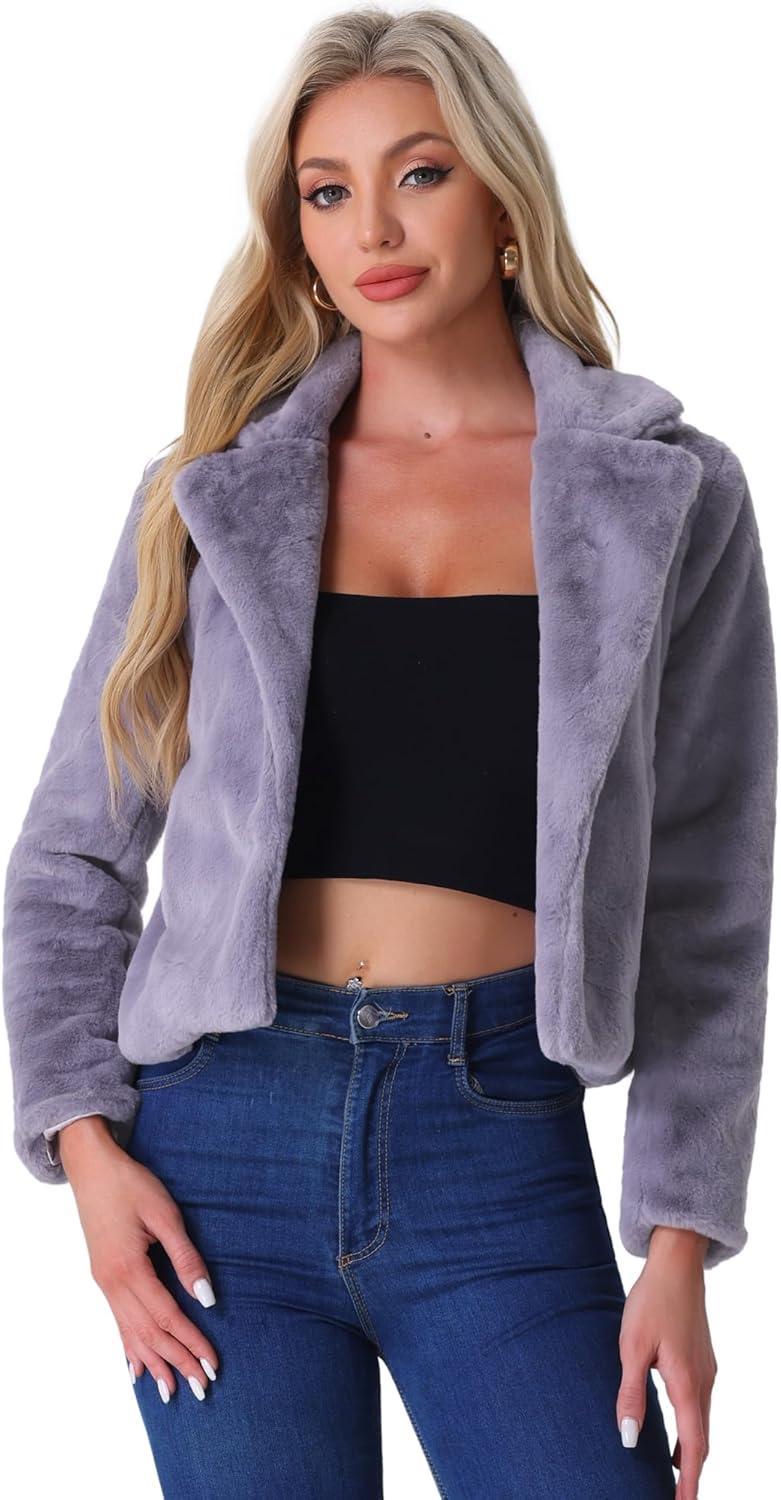 Allegra K Women's Cropped Faux Fur Jacket for Winter Style