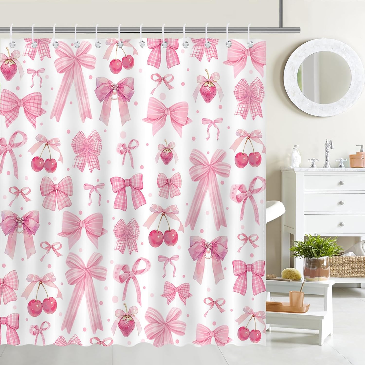 Cute Pink Bow Shower Curtain Set