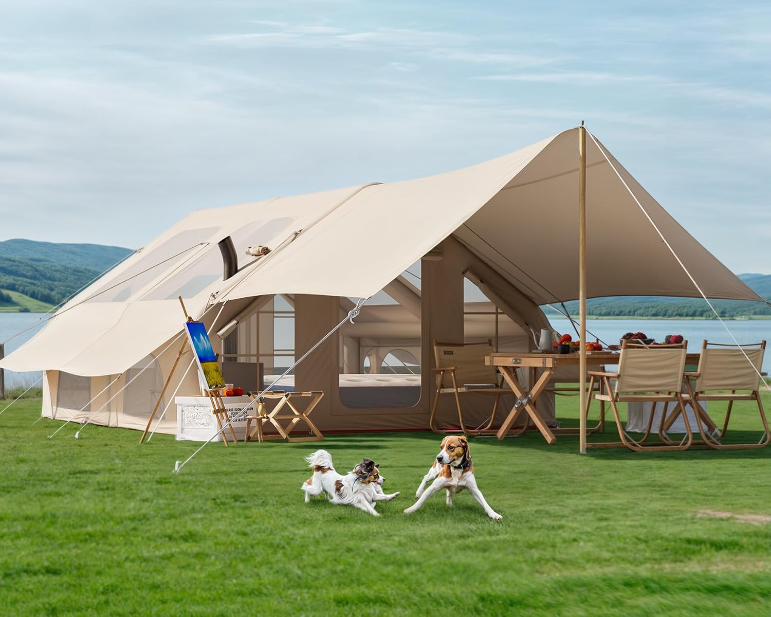 Inflatable Camping Tent with Pump & Awning for 8-14 People