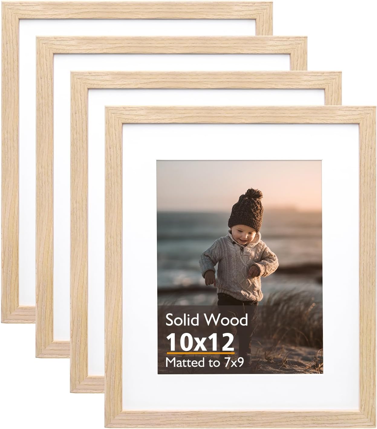 Natural Solid Wood 10x12 Picture Frame Set of 4 for Display