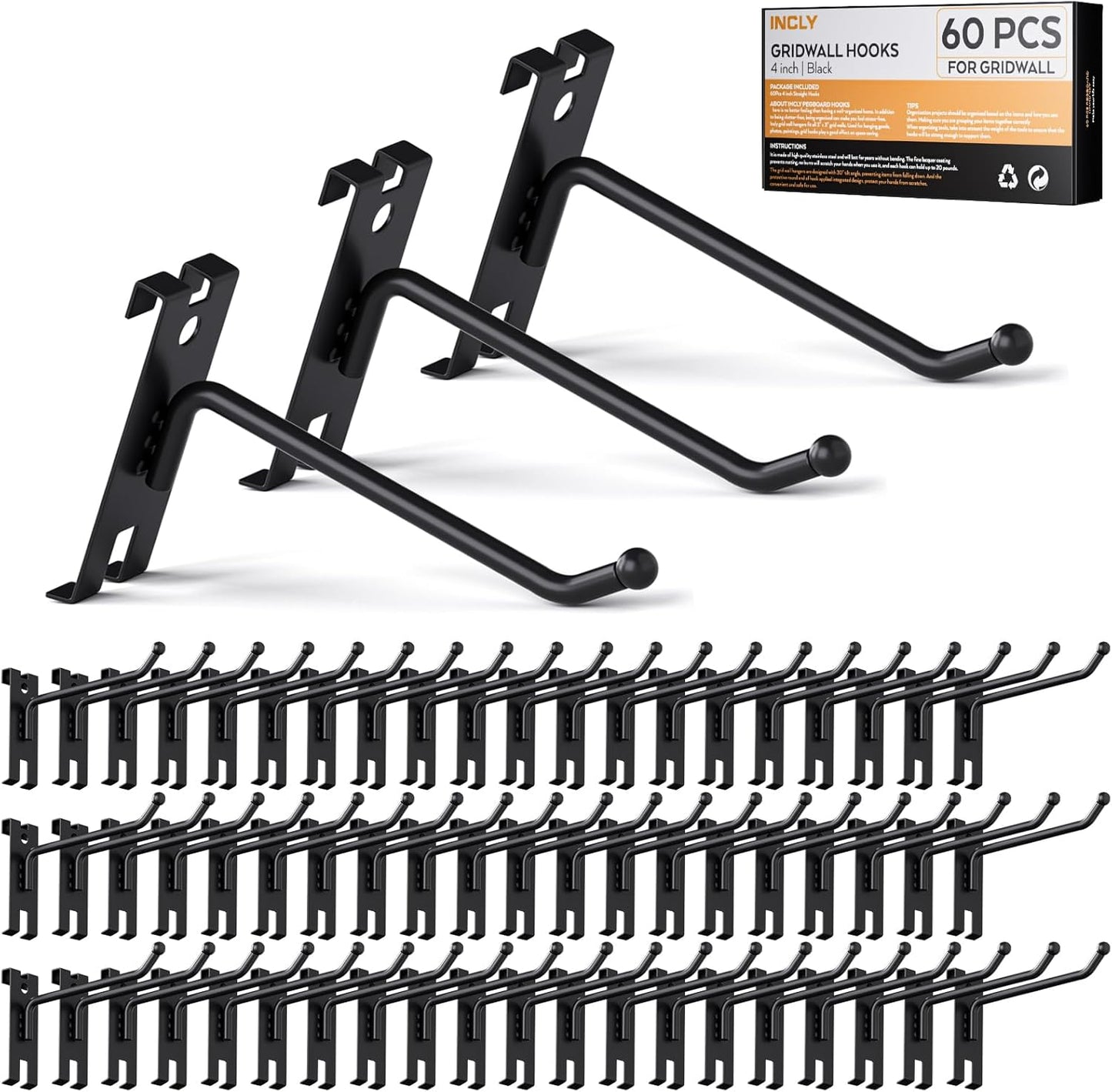 INCLY 4 Inch Gridwall Hooks - 60 Pack Heavy Duty Display Hooks