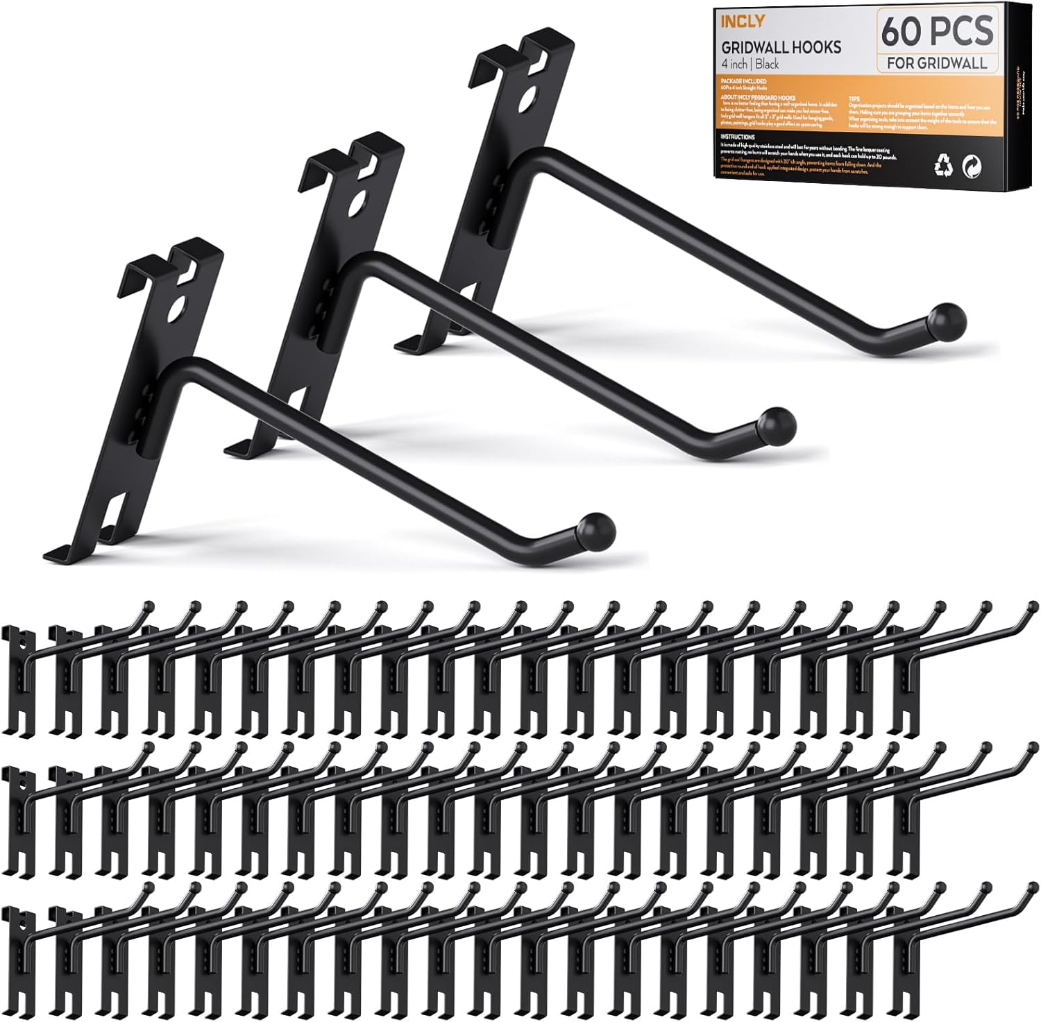 INCLY 4 Inch Gridwall Hooks - 60 Pack Heavy Duty Display Hooks