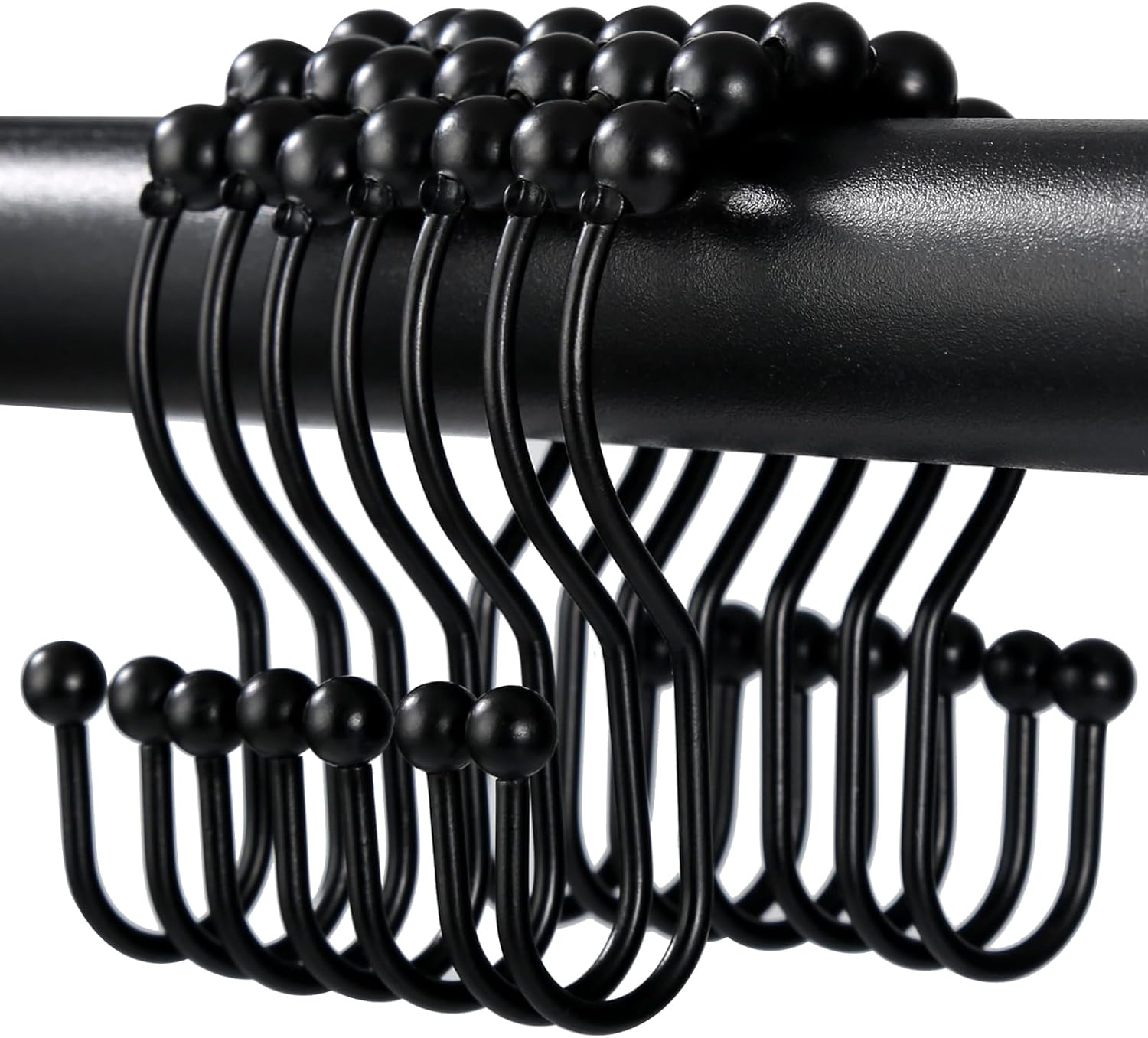 Rust-Proof Black Shower Hooks - Smooth Gliding, Set of 12
