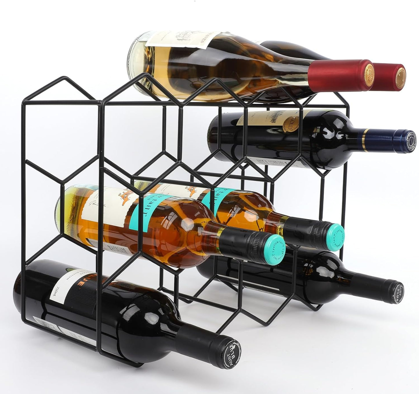 Geometric Black Wine Rack Countertop for 14 Bottles - No Assembly