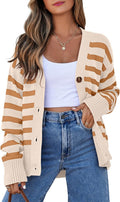 Striped V Neck Cardigan Sweater - Lightweight Layering Cardigan