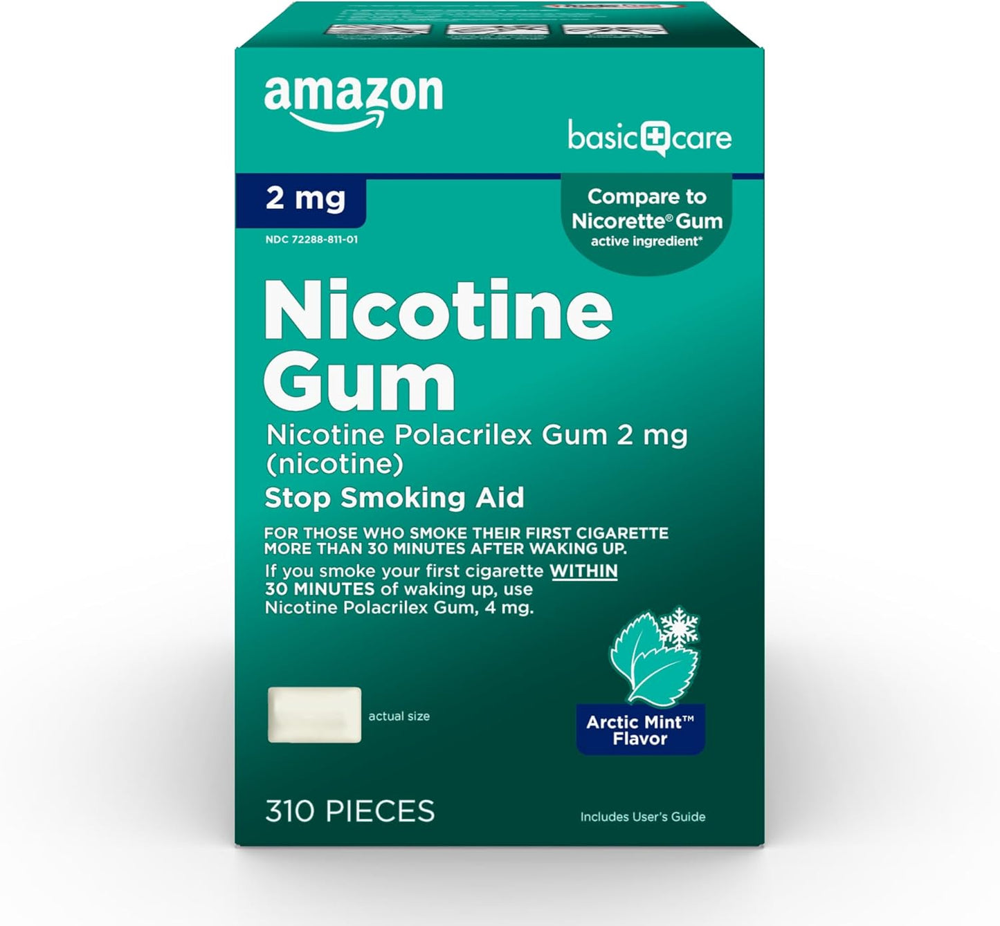 Nicotine Polacrilex Uncoated Gum 2 mg, Arctic Mint, 310 Count