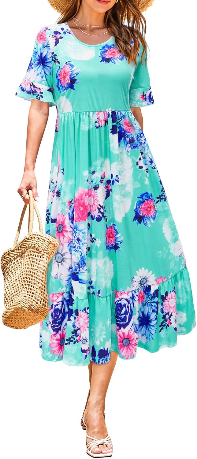 Stylish Women's Summer Casual Short Sleeve Tiered Dress 2025