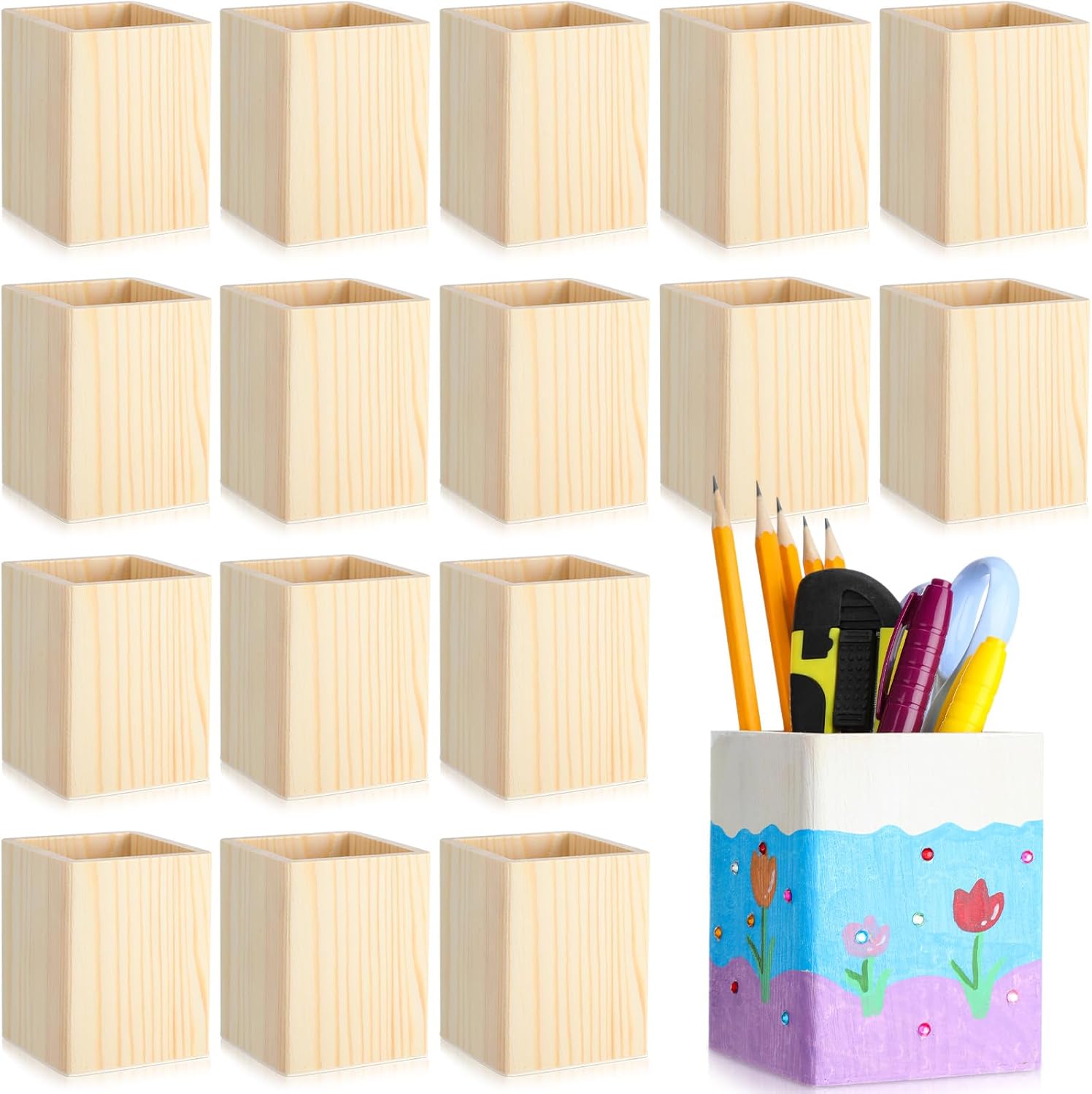 20 Pack Unfinished Wooden Pencil Holders for DIY Crafts Projects