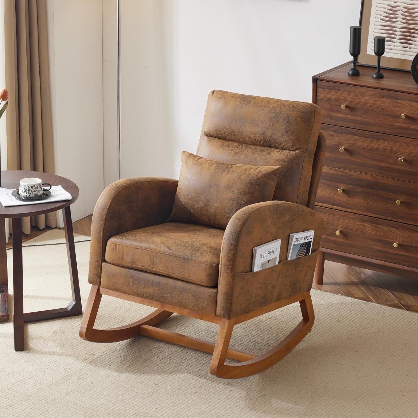 VINGLI Rustic Microfiber Nursing Rocking Chair for Comfort