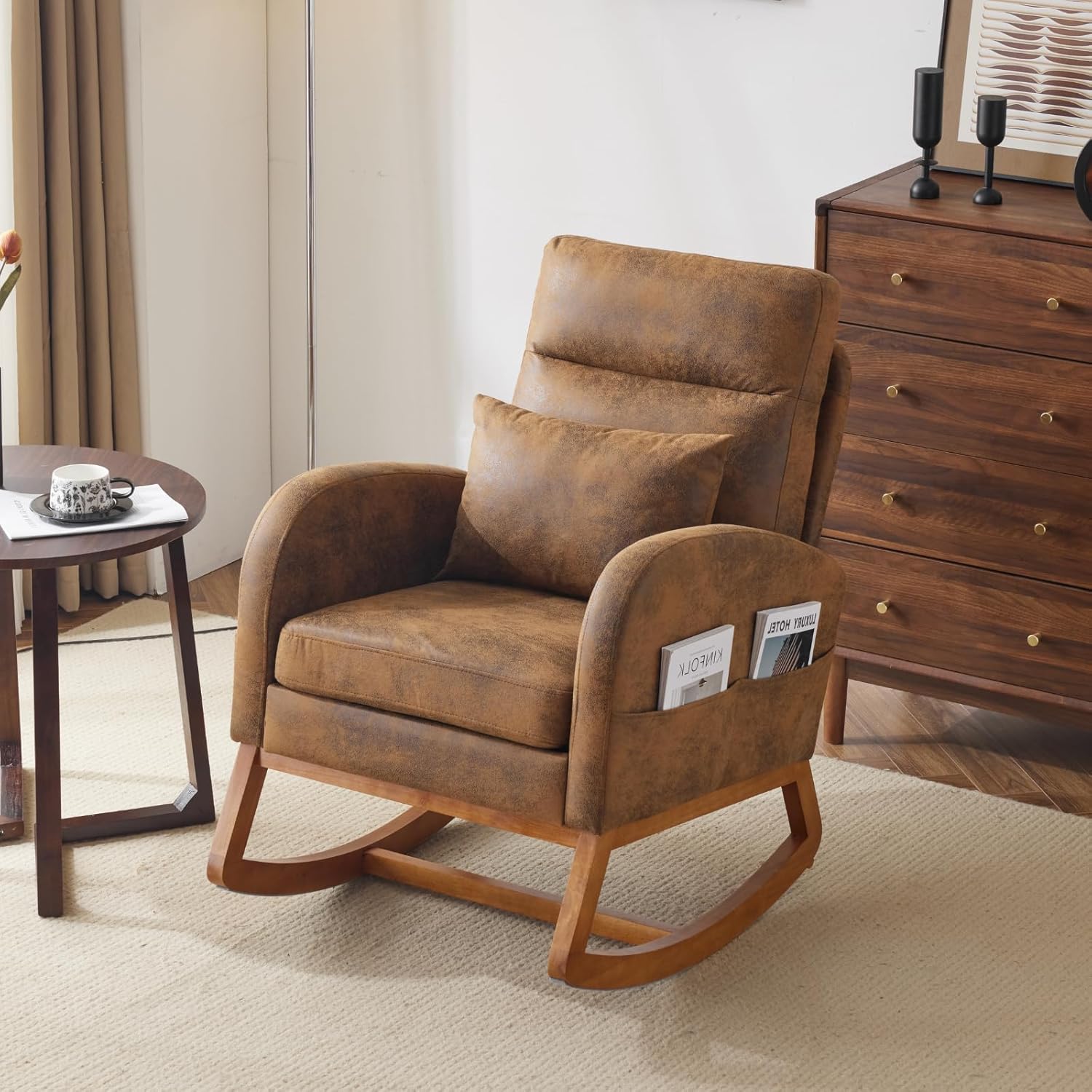 VINGLI Rustic Microfiber Nursing Rocking Chair for Comfort