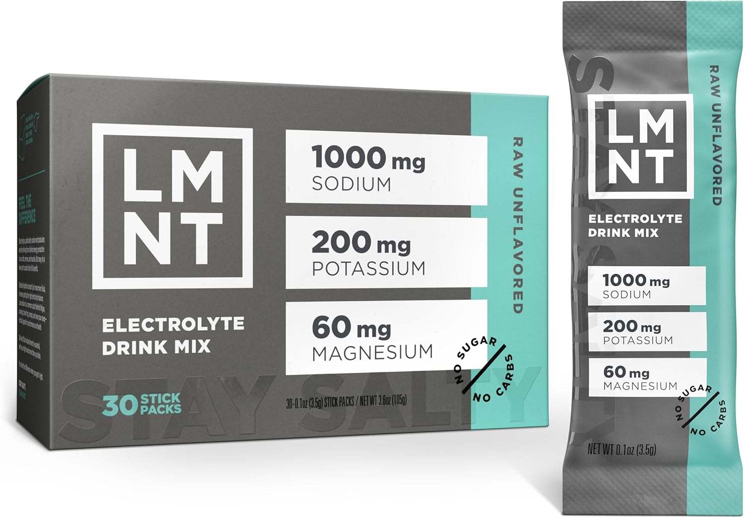 LMNT Zero Sugar Electrolytes - Raw Unflavored Drink Mix 30-Count