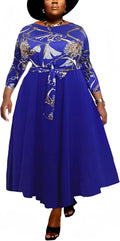 Women Plus Size Formal A Line Maxi Dress Self Tie Waist (Style SL3W)