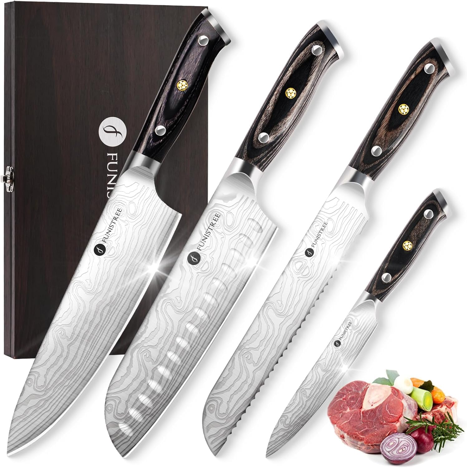 Professional Kitchen Knife Set with Damascus Steel for Chefs