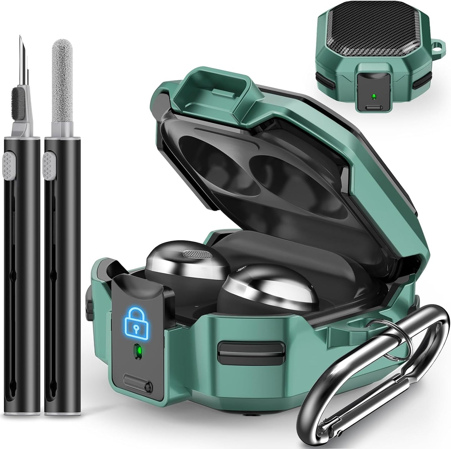 Secure Green Carbon Fiber Galaxy Buds Case 2023