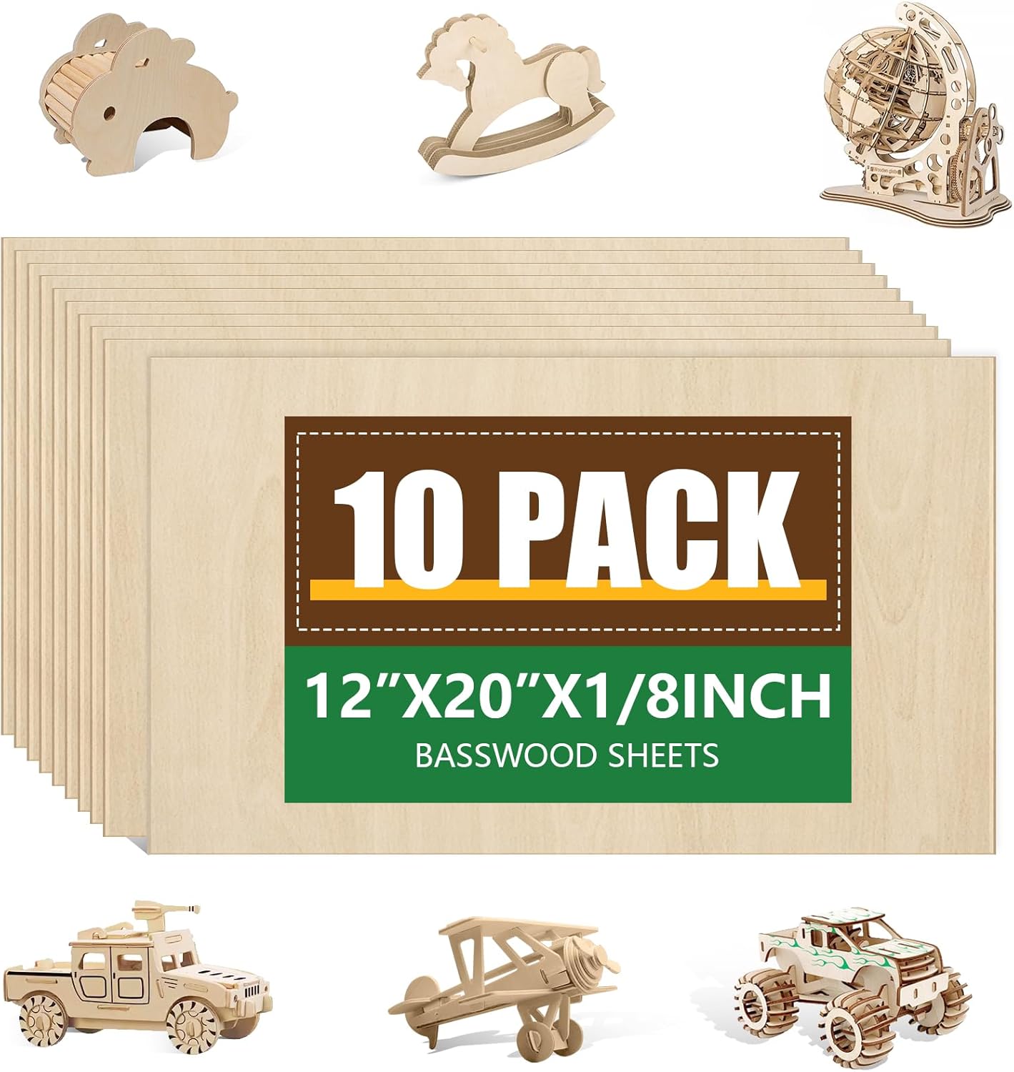 10 Pack Basswood Sheets for Crafts, Unfinished Wood for DIY
