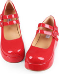 Platform Mary Jane Shoes for Women - Chunky Heel Vegan Leather