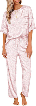 Ekouaer Womens Satin Silky Pajama Set - Lightweight Soft Sleepwear tee