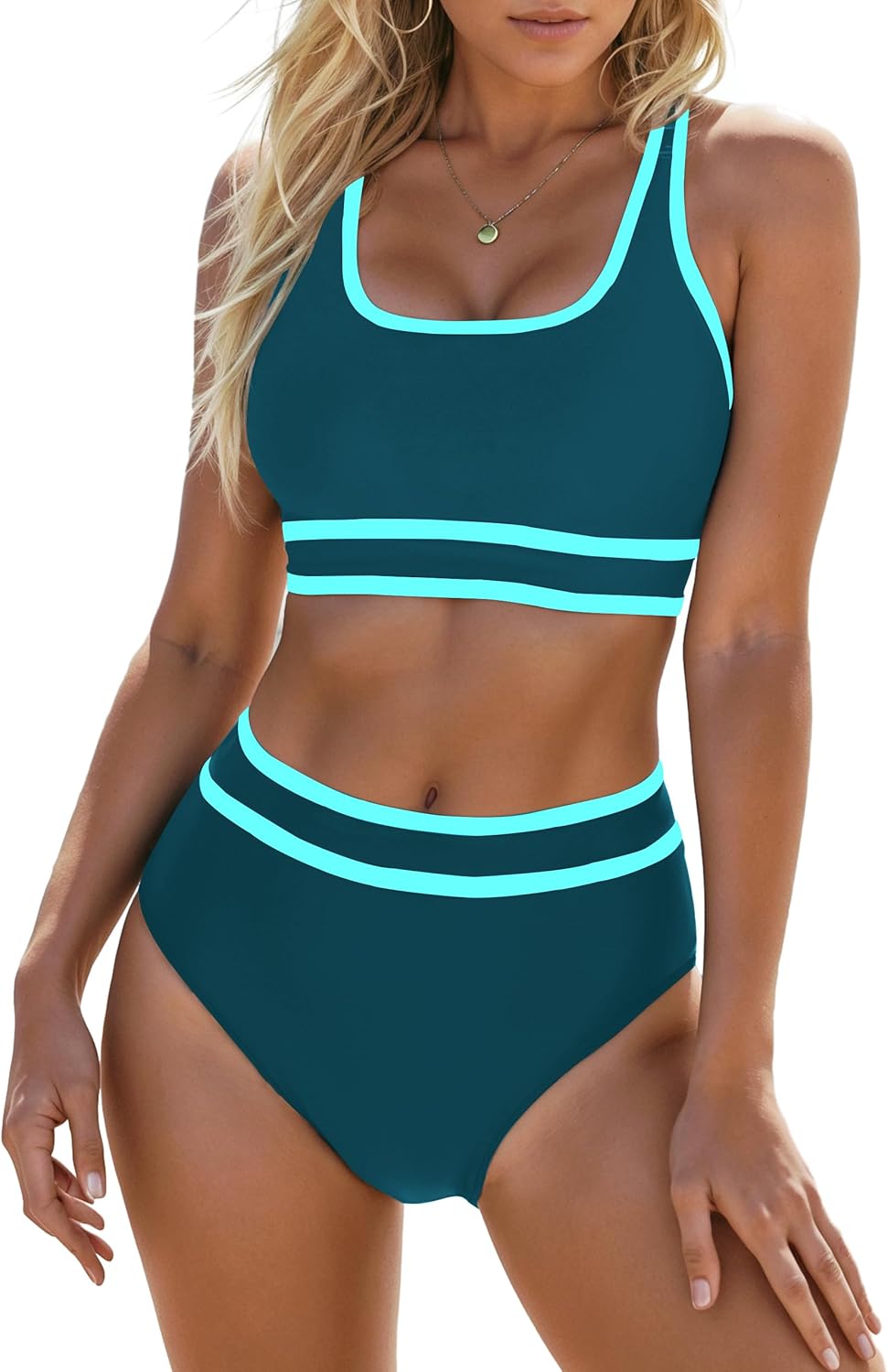 Sporty Color Block High Waist Bikini Sets for Women